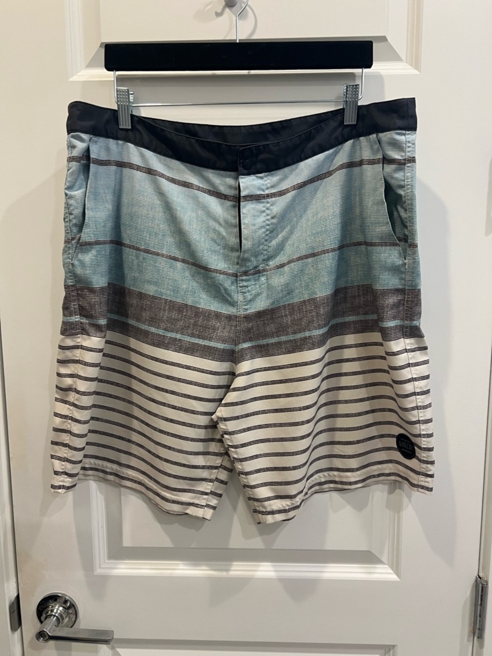 Valor Men's Striped Light Blue, Gray & Black Swim Board Shorts